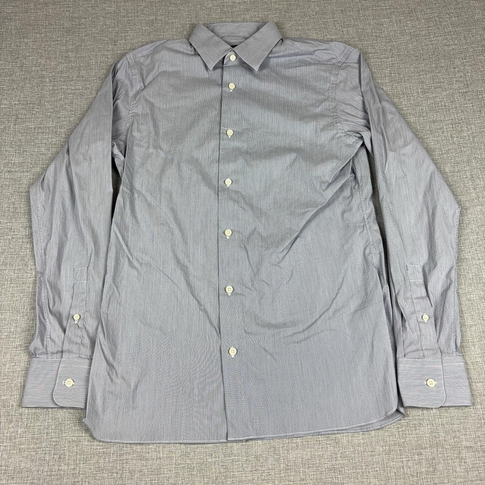 Z Zegna Shirt Mens 15.5 39 Gray Pinstripe Slim Fit Stretch Dress Long Sleeve